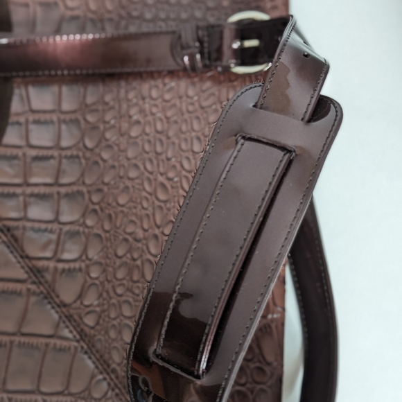 Beijo Couture brown laptop croc bag NEW 13x15" adj removable strap - Picture 9 of 15